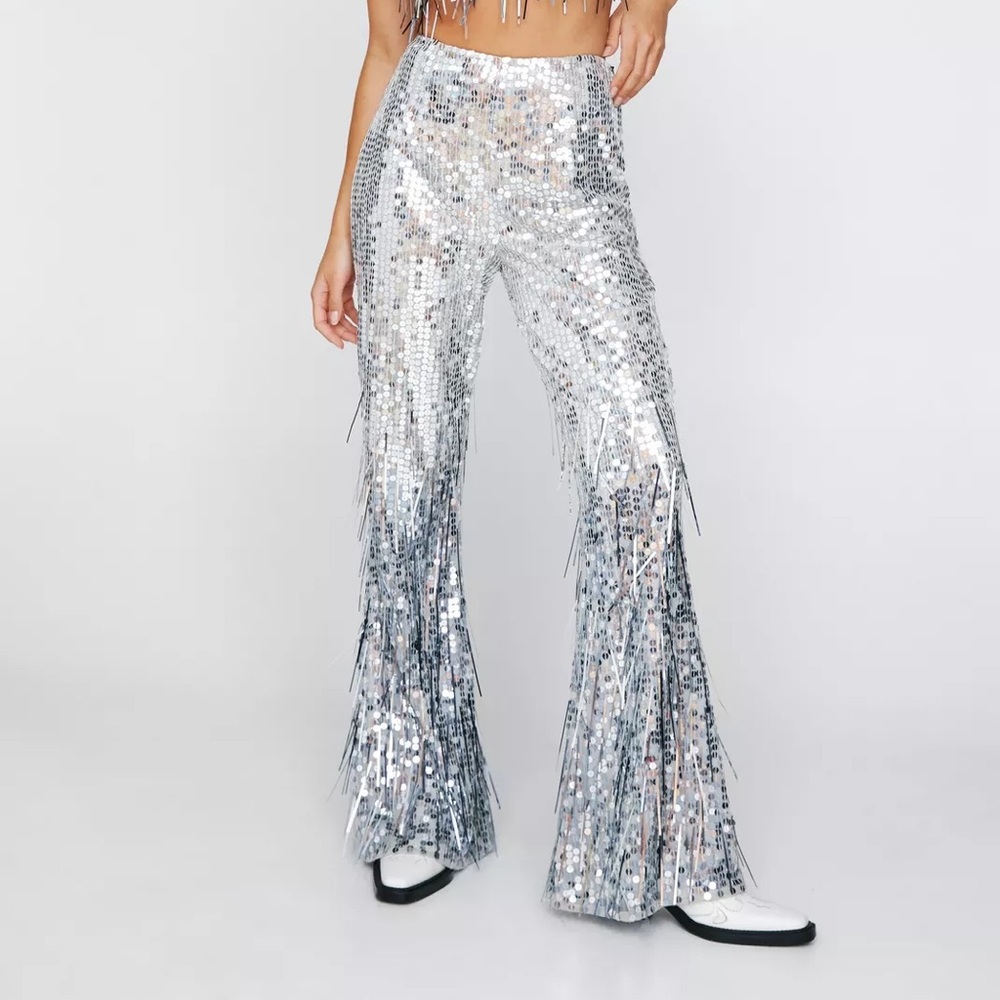 Nasty Gal Sequin Tassel pants🪩🤍